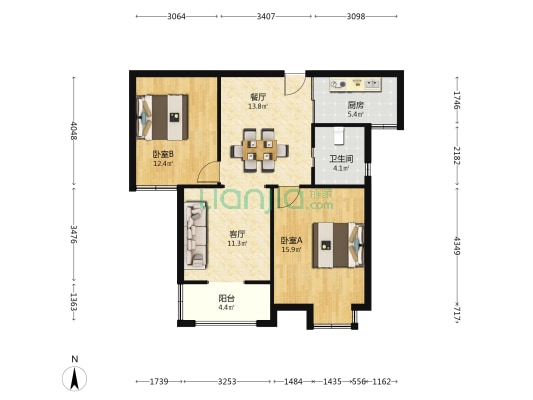 昌和时代广场东区 2室2厅1卫 95平方
