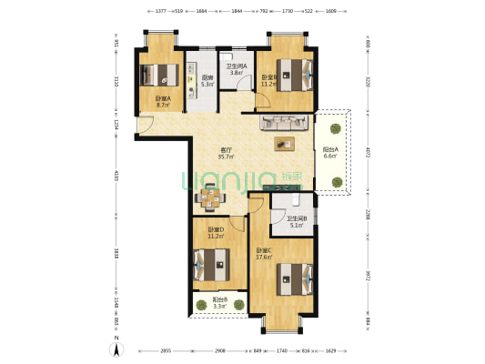 沁园 4室1厅2卫 133平方