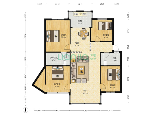 恒信花园 4室2厅2卫 123平方