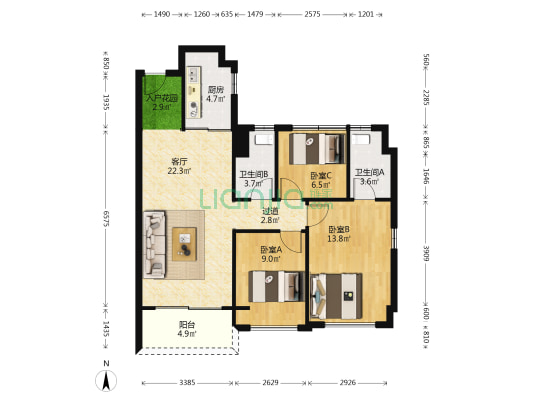 碧桂园凤凰湾凤怡苑一期 3室1厅2卫 89平方
