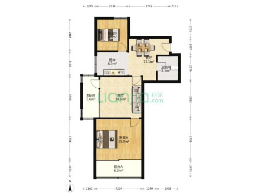 采荷大厦 2室2厅1卫 99平方