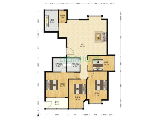 龍橋大厦 4室1厅2卫 175平方