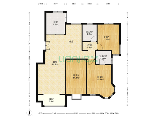 通宇林景雅园 3室1厅2卫 133平方