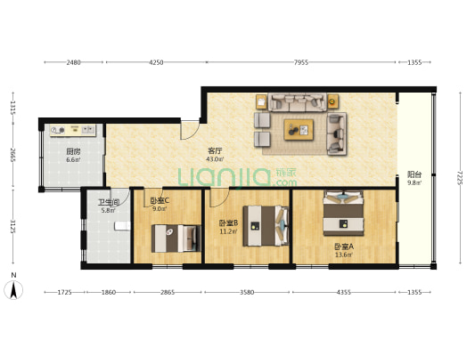 少城公寓 3室1厅1卫 119平方