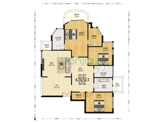 半山·阅江台 3室2厅2卫 158平方