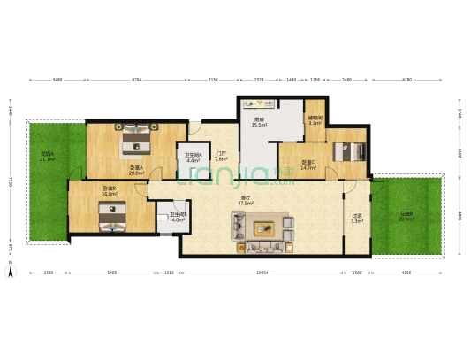 文泰朗域 3室1厅2卫 160平方