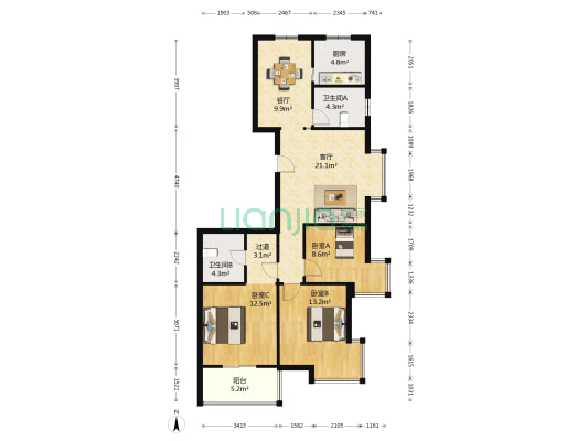 城中花苑 3室2厅2卫 115平方