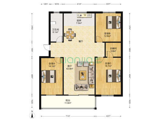 传信楼小区 3室1厅1卫 140平方