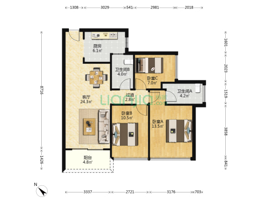 阳光城·文澜阁 3室1厅2卫 93平方