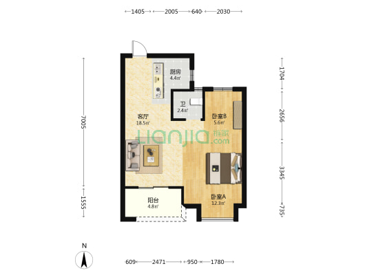 悦亭郡 2室1厅1卫 60平方