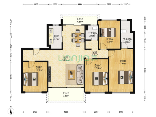 碧桂园山湖城畔湖湾  4室1厅2卫 141平方