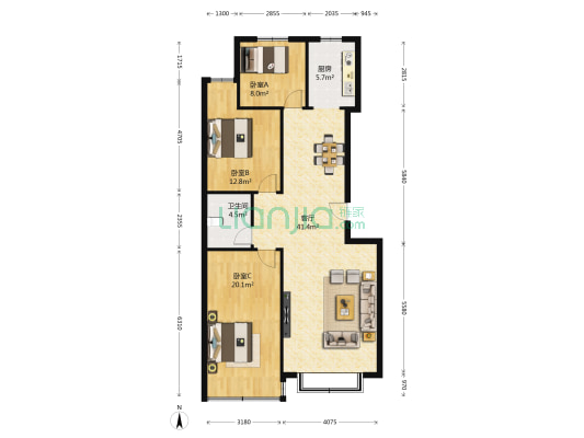 尚城盛和 3室1厅1卫 120平方
