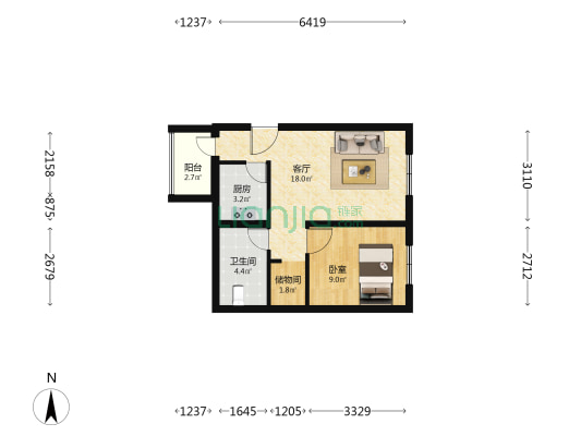 山水汇豪苑C区 1室1厅1卫 59平方