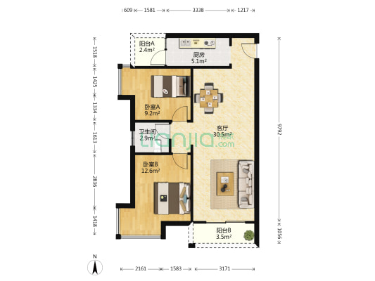 秀业小区 2室1厅1卫 81平方