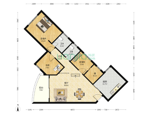 图强村407号 3室1厅2卫 127平方