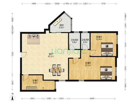 国商大厦 3室1厅2卫 133平方