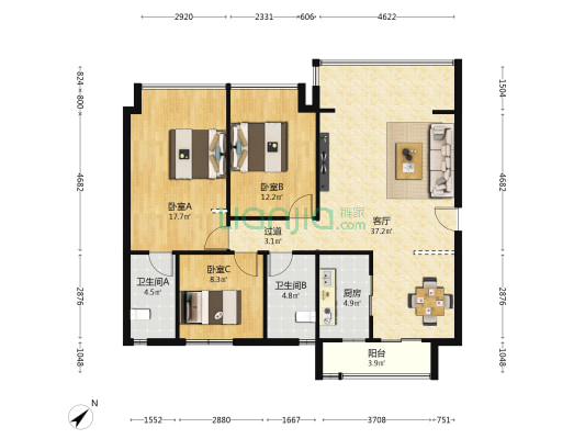 碧桂园锦公馆 3室1厅2卫 120平方