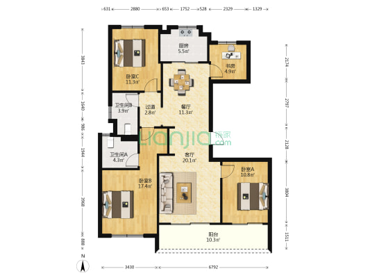 滨湖湾 4室2厅2卫 130平方