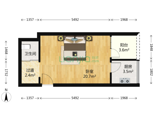 东岸城邦 1室0厅1卫 52平方