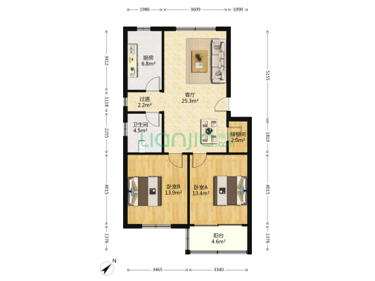 冈峰新苑 2室1厅1卫 89平方