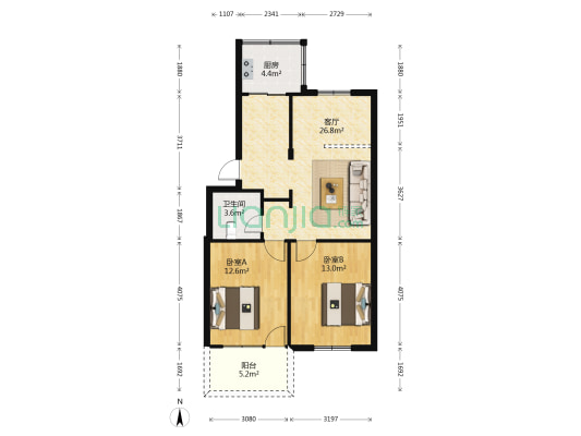 省华福公司新洋巷单位宿舍 2室1厅1卫 79平方