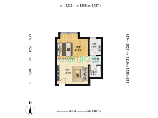 都市晨光 1室1厅2卫 46平方