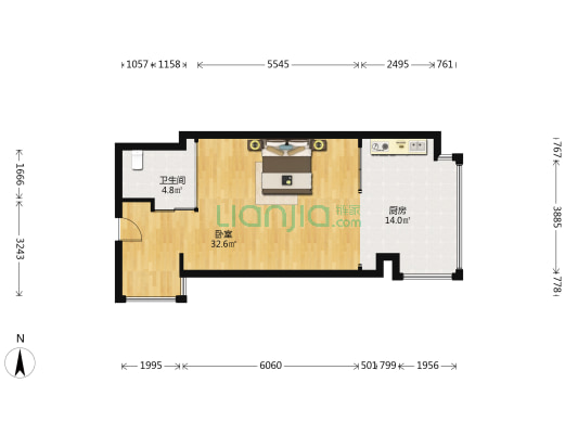 昆山中心 1室0厅1卫 70平方