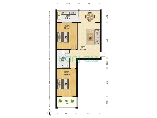 山水人家 2室1厅1卫 91平方