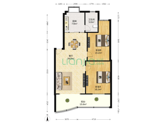 水景名居 2室1厅1卫 107平方