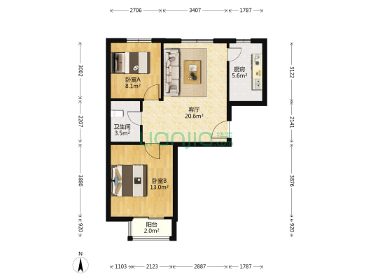 育新花园北里 2室1厅1卫 73平方