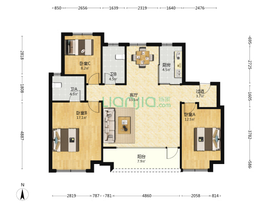 金茂悦玺云 3室1厅2卫 119平方
