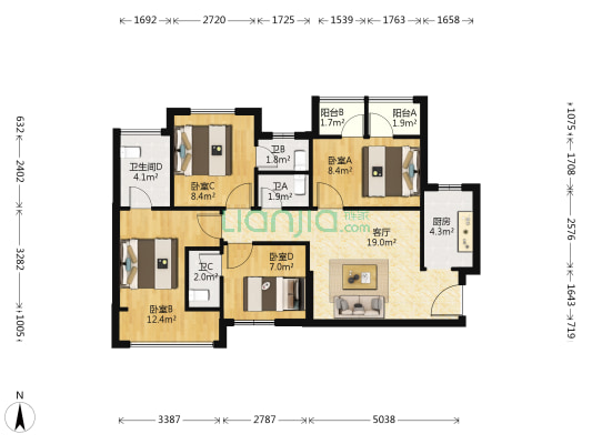 紫御公馆 4室1厅4卫 98平方