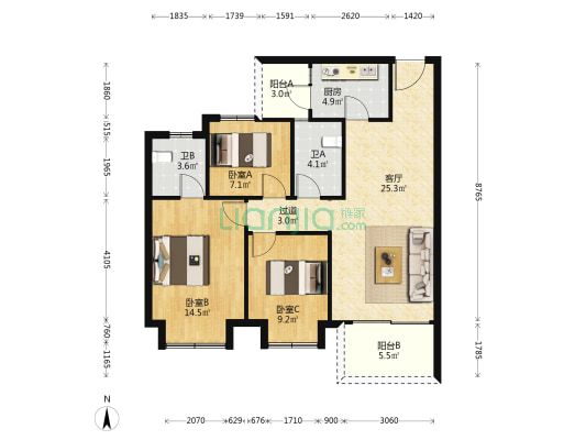 中建望津城 3室1厅2卫 103平方