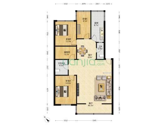 倒桑树街106号 3室2厅2卫 123平方