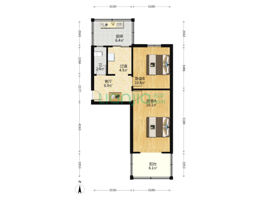合作路155号 2室1厅1卫 60平方