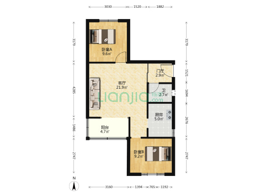 颐乐园小区 2室1厅1卫 69平方