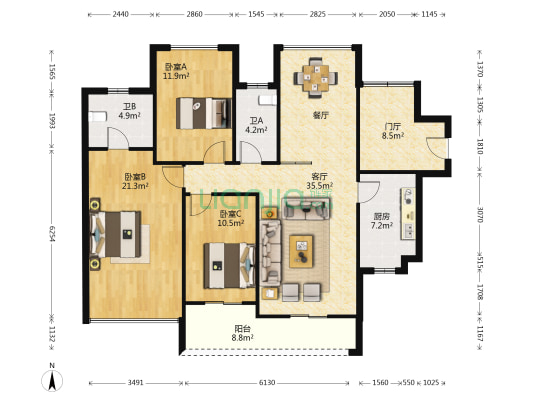 嘉和城温莎南郡 3室1厅2卫 127平方