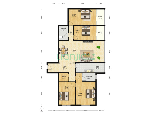 新华社家属院 4室1厅2卫 189平方