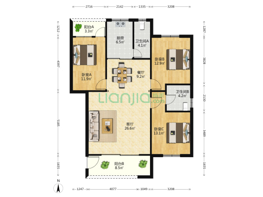 起湾道54号 3室2厅2卫 117平方