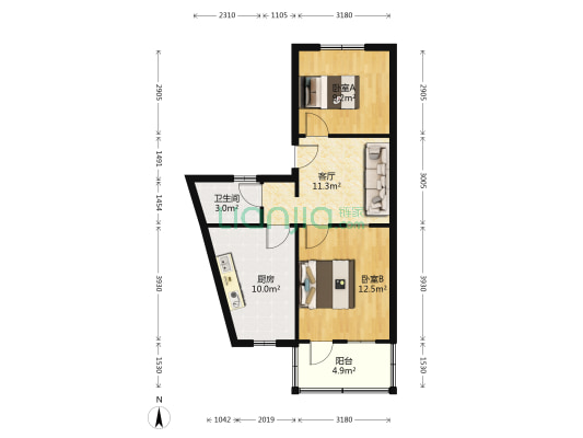 锡麟街 2室1厅1卫 59平方