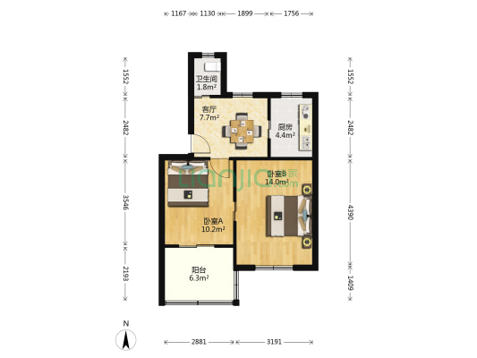 墙弄村 2室1厅1卫 49平方