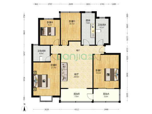 润景苑（东区） 4室1厅2卫 129平方