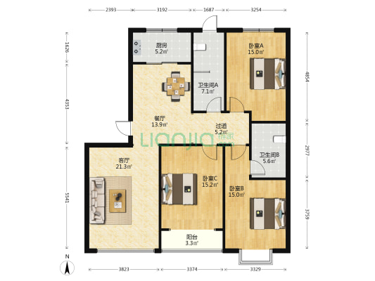 盛世嘉苑 3室2厅2卫 138平方