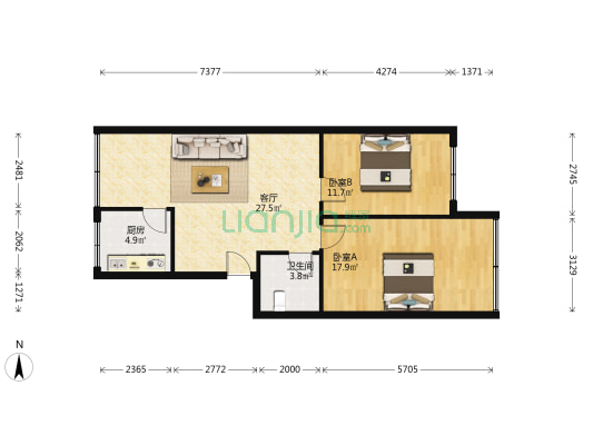宝山北路405号 2室1厅1卫 84平方
