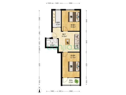 月新公寓 2室1厅1卫 63平方