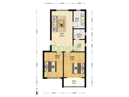 地税局宿舍 2室1厅1卫 80平方