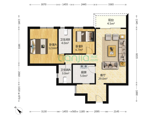 逸静花开香地 2室1厅2卫 86平方