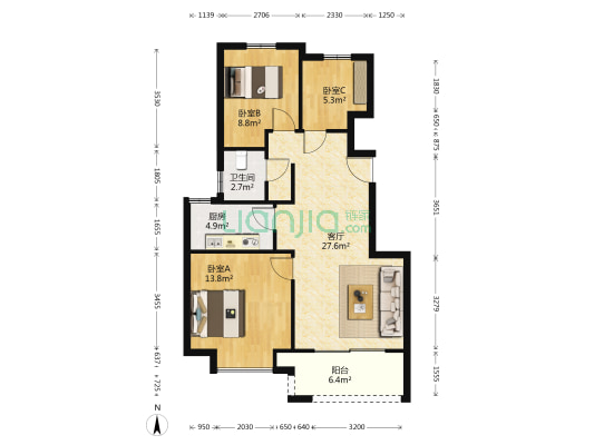 荣悦湾 3室1厅1卫 91平方