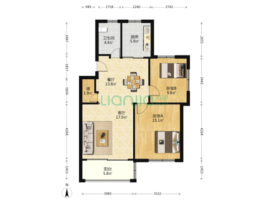 颐康名苑 2室2厅1卫 93平方
