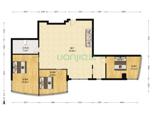 文昌大厦小区 3室1厅1卫 143平方